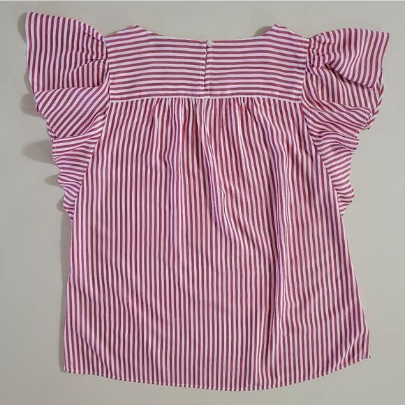 Loft Women's Red Striped Flutter Sleeve Rayon Blouse - Picture 15 of 16
